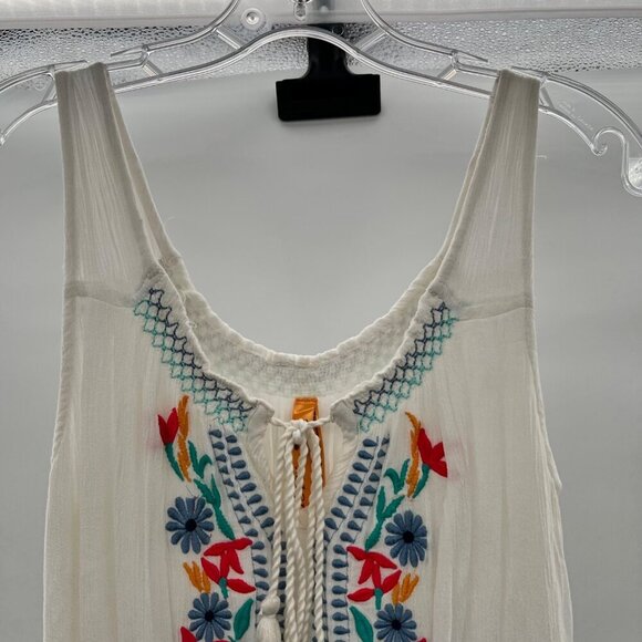 MAGIC Women's Embroidered Sheer Maxi Dress Sleeveless Off White/Multi Size Small - Picture 2 of 8